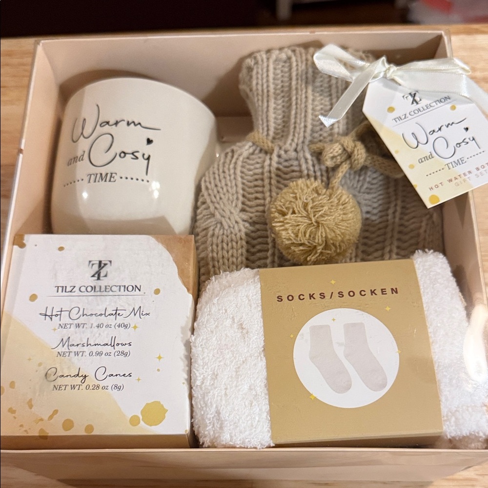 Warm and Cosy Gift Set - Neutral Beige Knit Hot Water Bottle & Mug